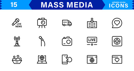Mass Media Icon Set. High-Quality Vector Icons for Journalism, Broadcasting, Digital Media, and Communication Designs