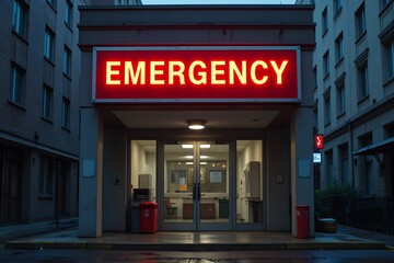 Obraz premium Illuminated Emergency Room Entrance at Night Hospital Building Exterior