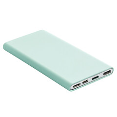 Trendy Portable Power Bank with Matte Finish Mint Green and White Isolated on Transparent Background