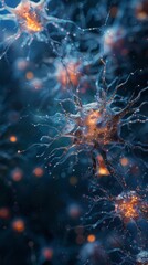 Abstract digital background with grid structure and glowing elements on a dark background is perfect for designs related to technology, artificial intelligence or futuristic concepts.