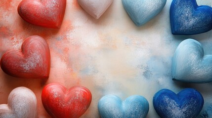 Obraz premium Colorful Wooden Hearts Frame on Textured Background Valentine s Romance Concept
