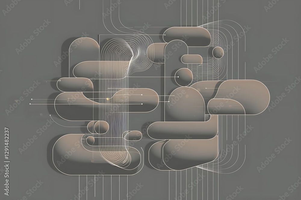 Poster abstract background round shapes lines compositions on grey backdrop vector illustration for wallpap