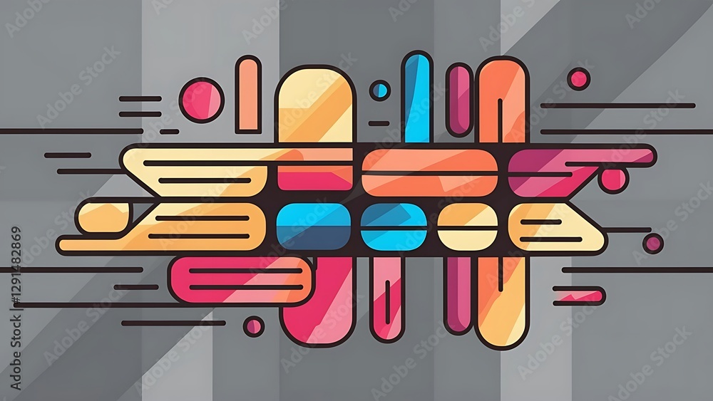 Poster abstract background round shapes lines compositions on grey backdrop vector illustration for wallpap