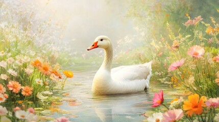 Obraz premium Ducks in a Flower Pond