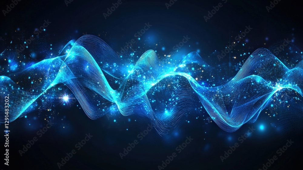 Poster abstract blue wave background with smooth flowing lines and light effects for digital design project