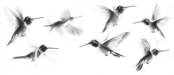 Fototapeta premium Hummingbird in flight showcasing intricate details against a soft background
