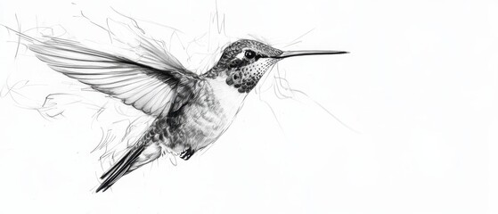 Hummingbird in flight showcasing intricate details against a soft background