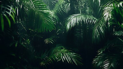 Lush Green Palm Leaves Illustrate A Dense Tropical Rainforest Scene