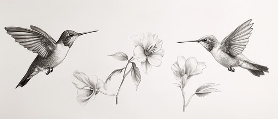 Obraz premium Hummingbird in flight showcasing intricate details against a soft background