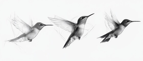 Fototapeta premium Hummingbird in flight showcasing intricate details against a soft background