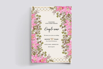 WEDDING INVITATION FRAME WITH FLOWER DECORATIONS AND FRESH LEAVES