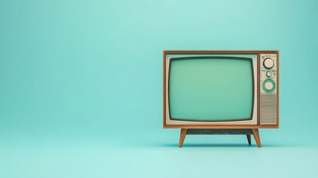 Retro Vintage Television Set on Turquoise Background 1950s Style Classic TV