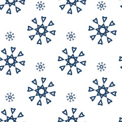 Seamless pattern on a white background with decorative snowflakes of different sizes