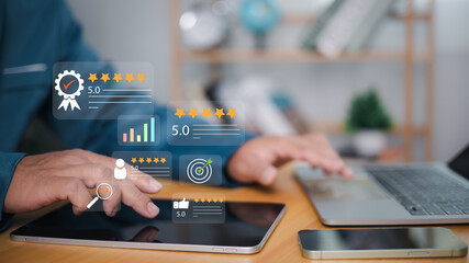 Opinion customer satisfaction survey concept, Client service and experience rating online...