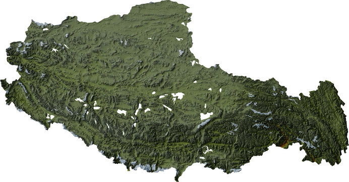 Colored terrain map of Tibet, China