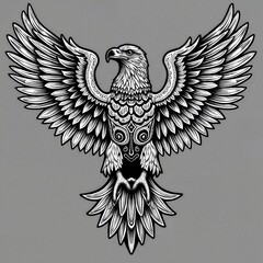 Obraz premium Eagle illustration with intricate patterns on gray background