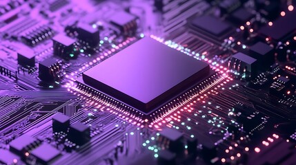 Close up view of the purple electronic motherboard design