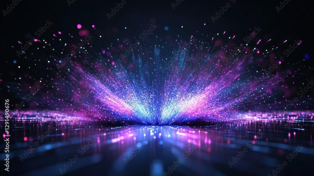 Poster abstract digital display showing a burst of vibrant light patterns