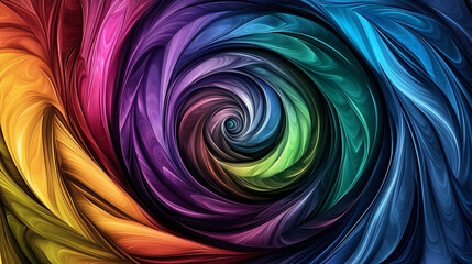 Fototapeta premium Colorful spiral wave design with vibrant hues on dark background, creating mesmerizing abstract pattern that evokes sense of movement and depth