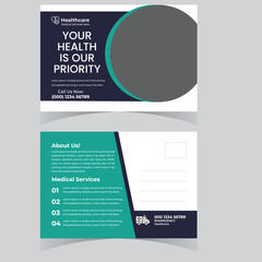 Modern Medical health care post card banner template design creative post card design premium vector