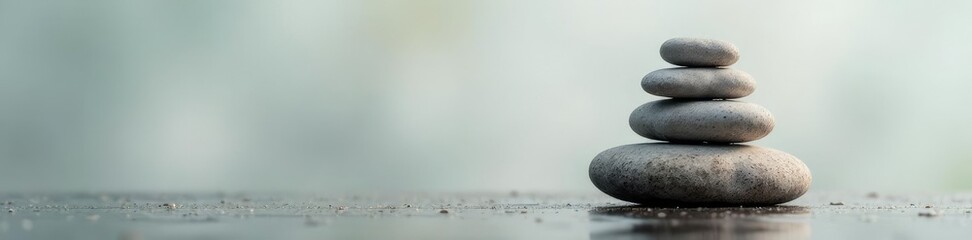 Minimalist balance of stones stacked perfectly in a row, stone, serene, calm