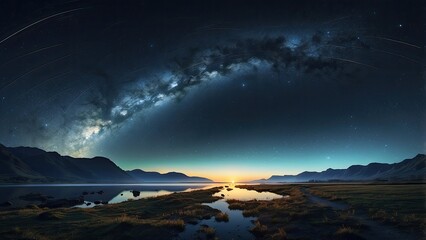 1. "Nature's Beauty and Light Trails on a Winding Road Beneath a Dusk Sky"