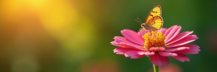 Obraz premium Delicate butterfly perched on vibrant wildflower, sunlight dappled petals , sunlight, yellow