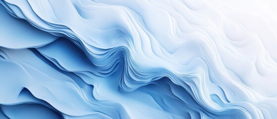 Fototapeta premium Contemporary abstract wall design showcasing flowing waves of blue and white tones in a modern interior space