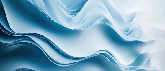 Fototapeta premium Contemporary abstract wall design showcasing flowing waves of blue and white tones in a modern interior space