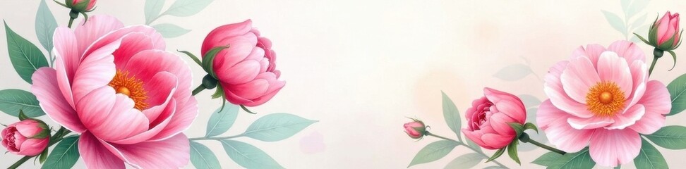 Obraz premium Delicate watercolor roses & peonies, soft hues , design, bright