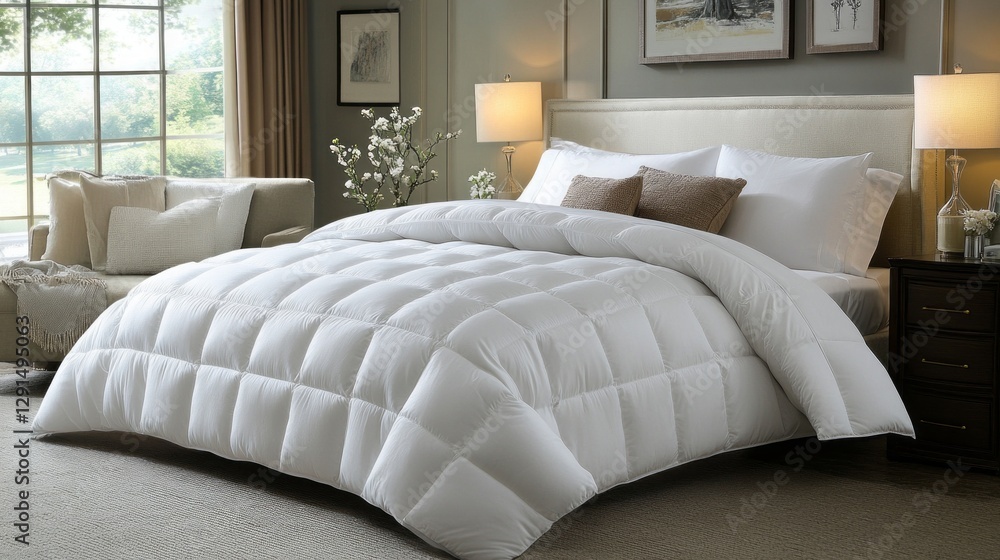 Aufkleber a cozy bedroom offers a calming atmosphere with plush white bedding and soft pillows, inviting restf