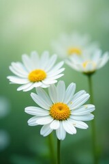 Obraz premium Delicate white daisies, vibrant yellow centers, pristine background , botanical, delicate