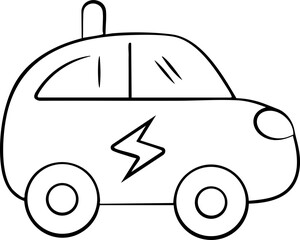 Sustainable Living: Eco-Friendly concept. Cartoon-style electric car with a lightning bolt symbol, emphasizing eco-friendly transportation.