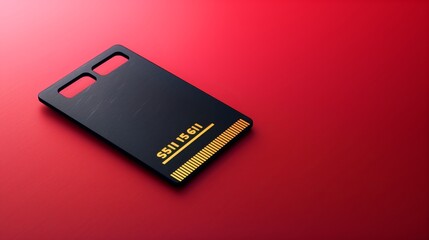 Black SSD with gold connectors on a red background highlighting modern technology storage