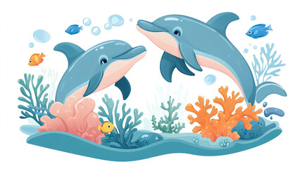 Fototapeta premium Dolphins Playing Underwater