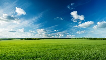 Fototapeta premium green field and sky blue with white cloud
