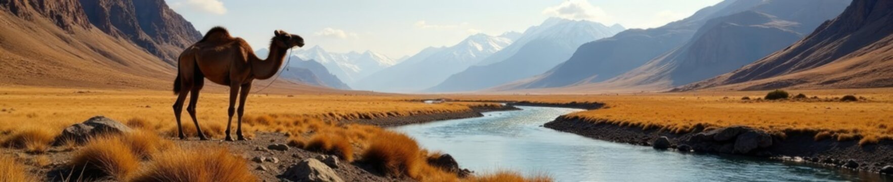 Rugged Camel Mountain backdrop with river flow, landscape, rugged, Camel