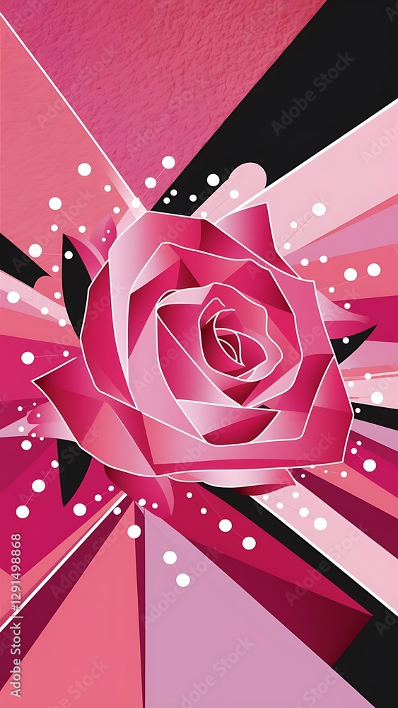 Poster pink rose liquid color background dynamic textured geometric element design with dots decoration mod