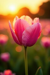 Obraz premium Soft pink petals unfolding in warm golden light, farm, dawn