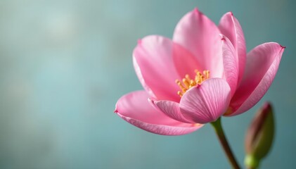 Fototapeta premium Soft pink petals unfolding on a delicate stem, vase, blossoms, buds