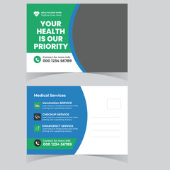 Modern Medical health care post card banner template design creative post card design premium vector