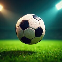 Fototapeta premium Grunge textured soccer ball mid-air, dynamic motion blur , royalty free, energy