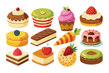 Vector illustration of different types of beautiful modern Delicious Cake Icons Collection - Modern Desserts & Pastries