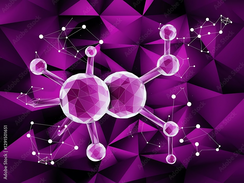 Poster abstract geometric purple polygonal background molecule and communication connected lines with dots 