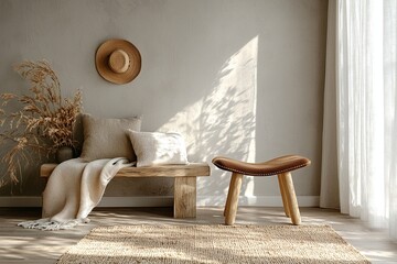 A Scandinavian interior design for a living room with a simple chair. Generative AI

