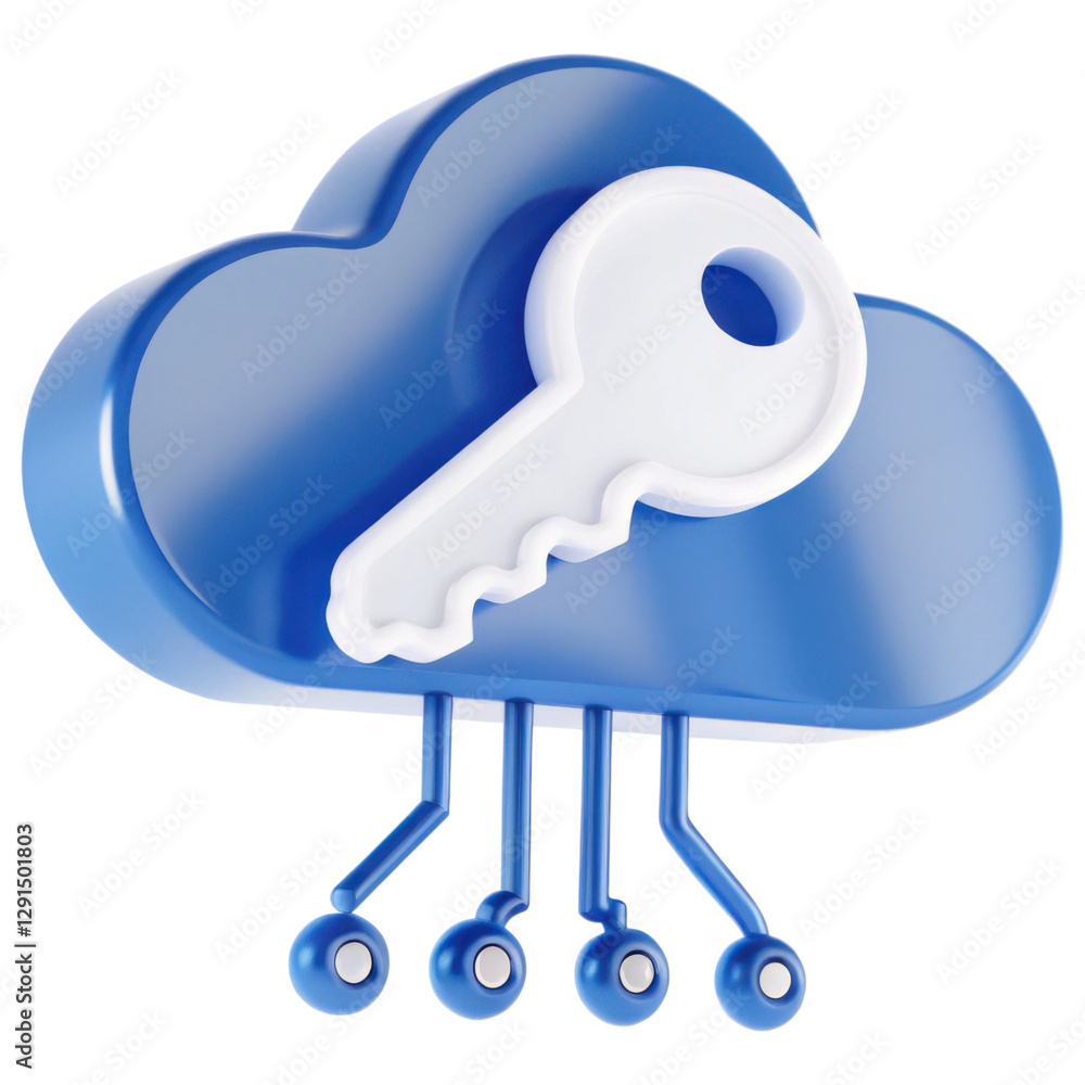 Leinwandbilder a blue cloud shape with a white key integrated into its design, symbolizing security and access in c