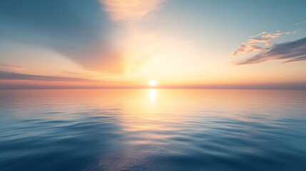 Obraz premium The calm ocean horizon reflects the vibrant colors of sunset