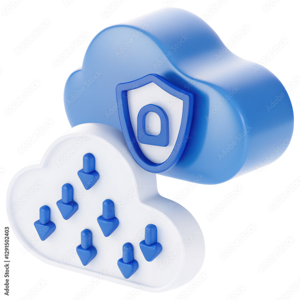 Poster a stylized cloud icon featuring a shield symbolizing data protection and secure cloud storage.