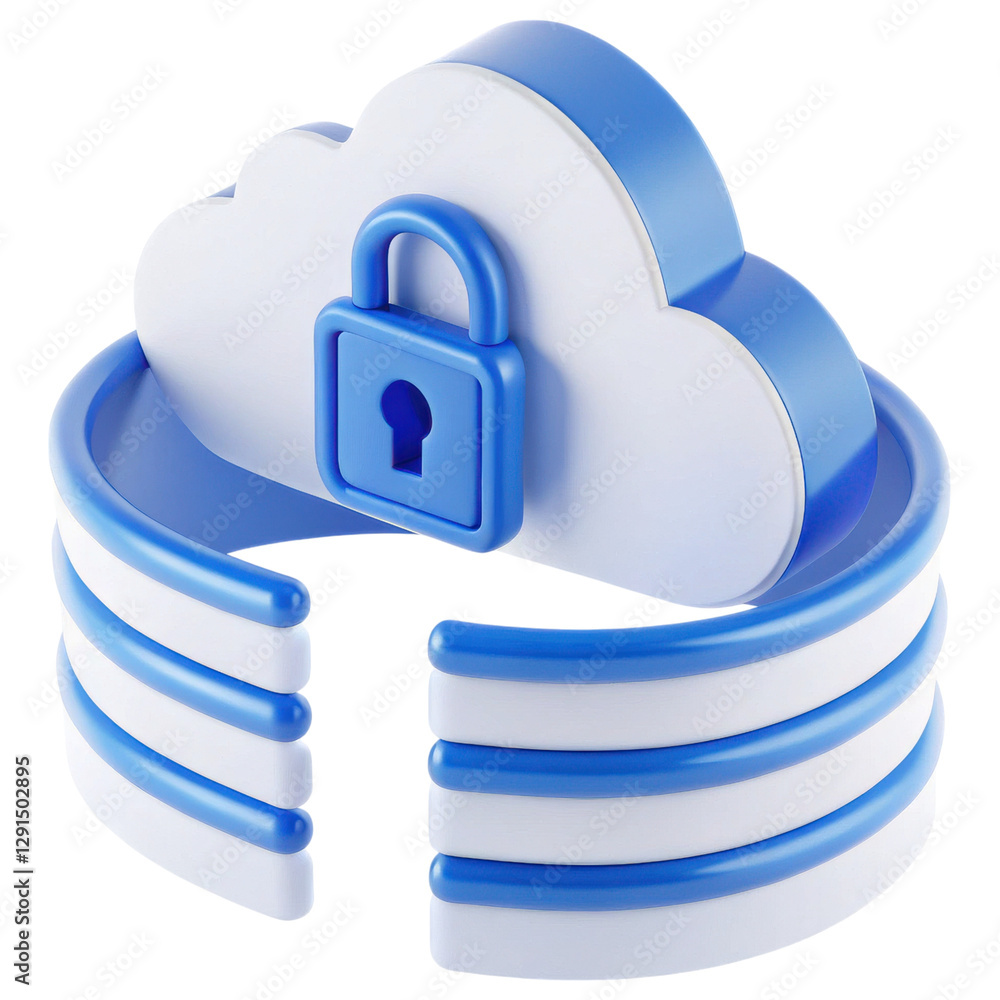 Poster A stylized cloud icon featuring a lock symbol, representing security and data protection in a digital context.