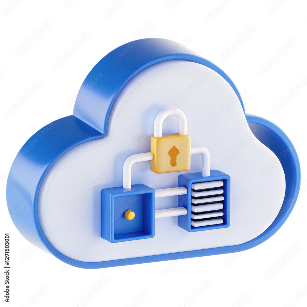 Poster A 3D cloud icon featuring a padlock and storage elements, symbolizing secure cloud data management.